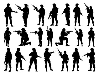 FEMALE SOLDIERS SILHOUETTE ON WHITE BACKGROUND