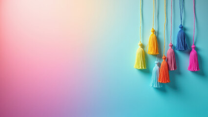 Colorful lanterns hanging against a gradient wall for festive celebrations.