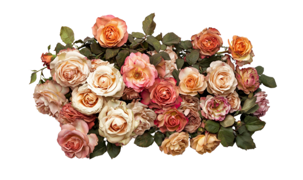 Romantic Peach Cream Roses Bouquet Floral Arrangement Wedding Valentines, Transparent Background, Ai Generative Images