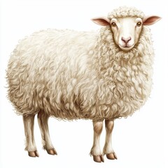 Fototapeta premium Fluffy White Sheep Standing Gracefully in a Pastoral Setting Surrounded by Lush Greenery