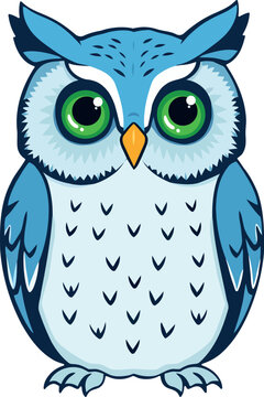 Charming Blue Owl with Green Eyes Vector Design