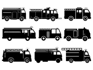 FIRE TRUCK SILHOUETTE ON WHITE BACKGROUND