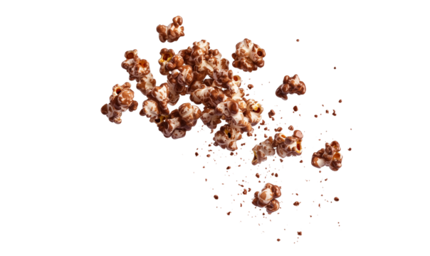 Delicious Chocolate Caramel Popcorn Explosion Sweet Treat, Transparent Background, Ai Generative Images