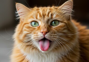 A funny cat sticking out its tongue making a silly face close-up