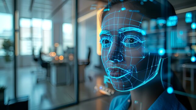 Woman's Face with Digital Grid Overlay