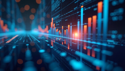 Many charts and graphs. Reflection light and flare. Concept image of data gathering and statistical working, Technology background, Business background, Finance background