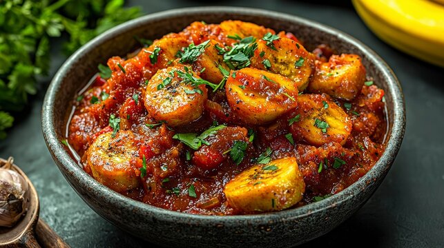 Delicious matoke with mashed green sauce uganda traditional dish culinary delight close-up authentic flavors