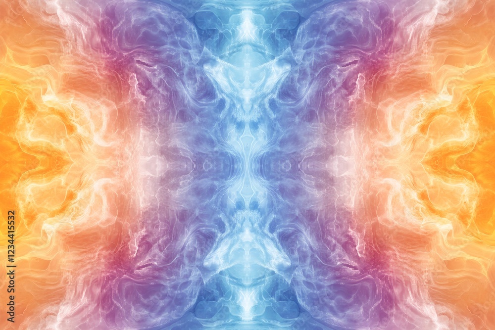 Poster Colorful abstract design with swirling patterns in shades of blue, orange, and purple creating a vibrant visual experience