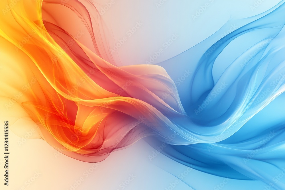 Poster colorful flowing waves of orange and blue create a vibrant blend in an abstract design showcasing mo