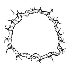 Illustration of a round frame with cracks on a white background.