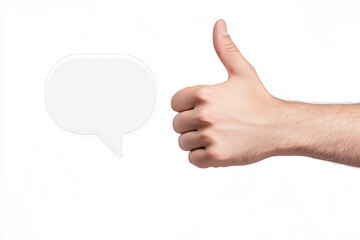 Hand making air-quote gesture with a thumbs up against a white background