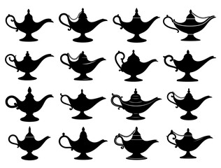 Fototapeta premium GENIE LAMP SILHOUETTE ON WHITE BACKGROUND