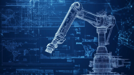 A robot is shown in blue with a lot of lines and numbers