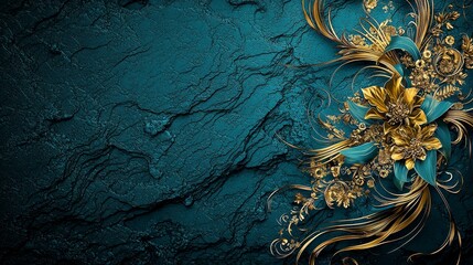 Intricate dok phak kud motif featuring lifelike gold floral design abstract art digital illustration elegant background