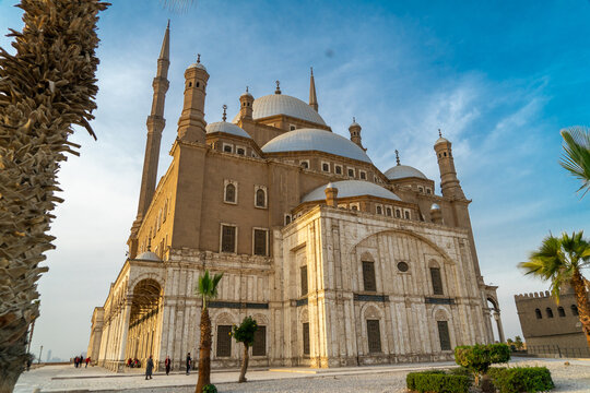 Photograph of the Mohamed Ali Mosque in Cairo, Egypt. Saladin Citadel is a medieval fortress.