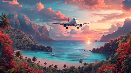 Flat design captures the wonder of a child’s first plane ride to an exotic destination