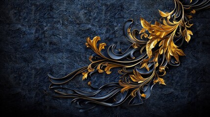 Artistic composition of golden krua wan motif intricate decorative elements on dark background for luxurious aesthetics
