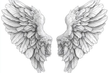 Obraz premium Intricate illustration of angel wings with detailed feather patterns.