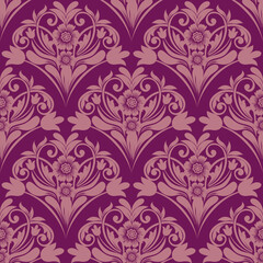 Elegant Damask Pattern with Ornate Floral Motifs and Decorative Borders. seamless design features a sophisticated blend of vintage-inspired elements and modern aesthetics	
