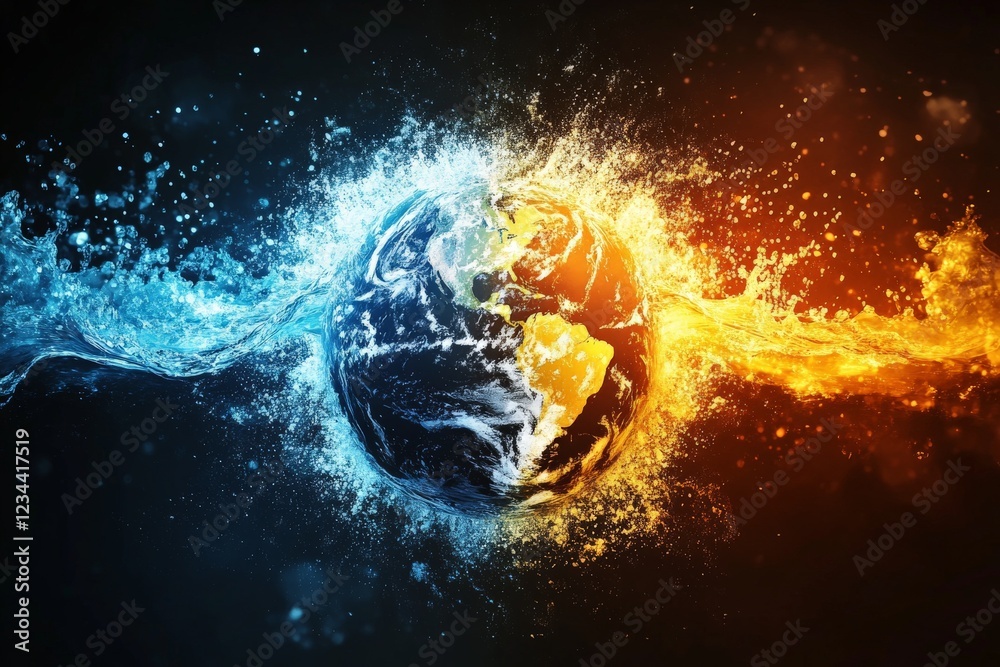 Aufkleber dynamic representation of earth's elements with contrasting water and fire effects