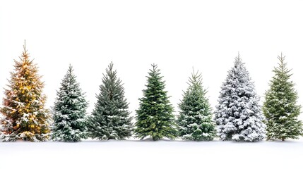 Christmas trees lined up on a white background