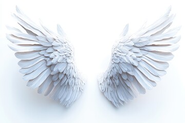 Fototapeta premium A pair of intricately designed white angel wings against a light background.
