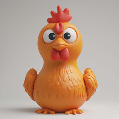 Cute cartoon chicken character with bright orange color and big eyes, featuring playful design and friendly expression. Perfect for children toys or animations