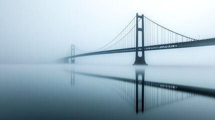 Obraz premium A foggy bridge that spans across a body of water.