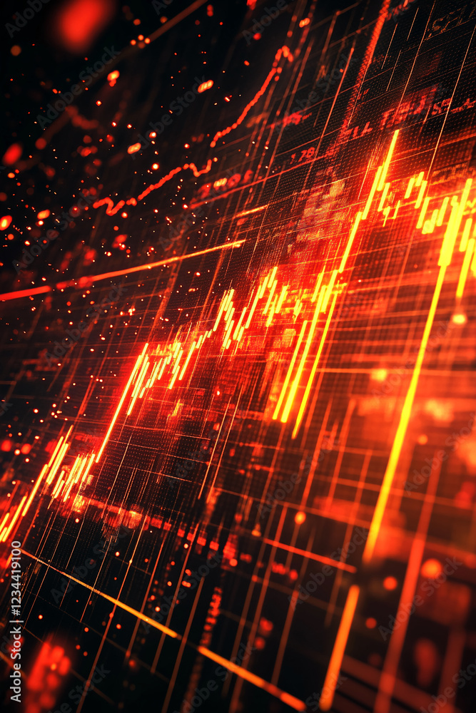 Aufkleber a close-up of a financial chart with rising red lines and digital data, representing financial growt