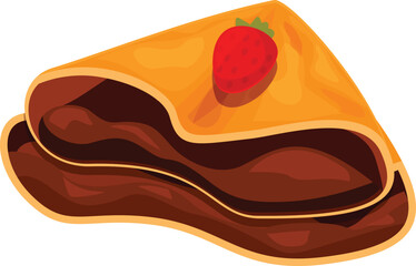 Two folded crepes filled with chocolate cream and topped with a fresh strawberry, making a tempting dessert