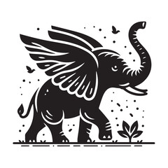 Black and White Elephant Silhouette Design