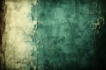 Obraz premium A textured wall featuring a blend of teal and faded white hues, creating an artistic and vintage ambiance with visible cracks and imperfections.