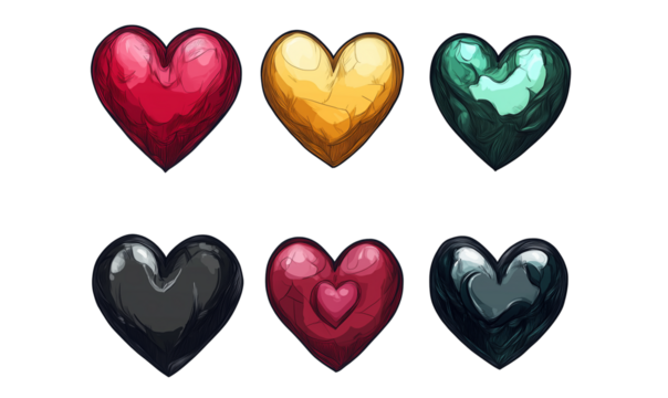 Colorful Hand Drawn Hearts Love Romance Valentines Day Abstract Art, Transparent Background, Ai Generative Images - Powered by Adobe