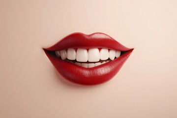 A beautiful red lips with white teeth on a light background, vector graphics