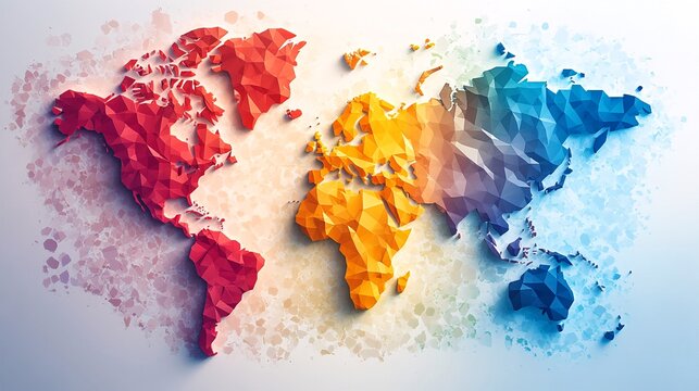 A colorful world map illustration in a layered paper-cut art style.