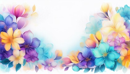 Fototapeta premium beautiful spring flowers frame border on white background graphic resource with copy space for text