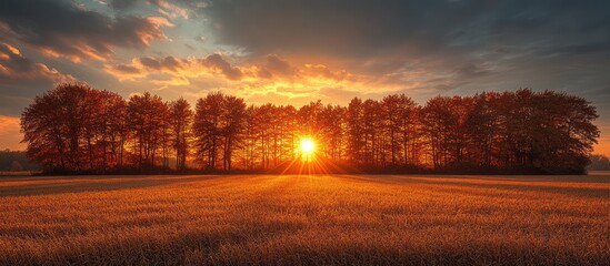 Golden Sunset over a Field of Grain.