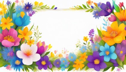 Obraz premium beautiful spring flowers frame border on white background graphic resource with copy space for text