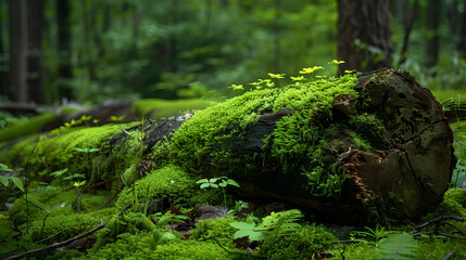 Fototapeta premium Moss on a Fallen Tree in a Dense Forest