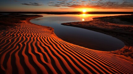 Naklejka premium Sunset Over Coastal Sand Dunes Scenic Landscape Nature Photography Tranquil Environment Golden Hour View