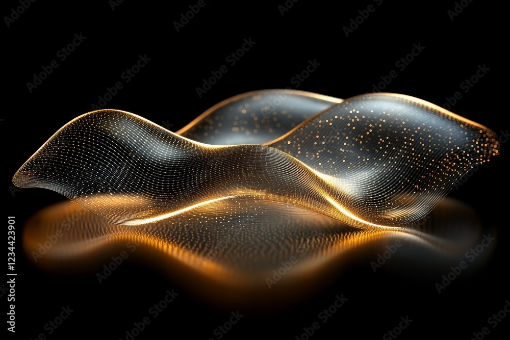 Poster Light waves creating a mesmerizing flow of shimmering gold and silver tones against a black background