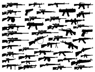 GUNS SILHOUETTE ON WHITE BACKGROUND
