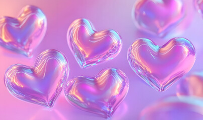 Obraz premium hearts on holographic on pink background, Generative AI
