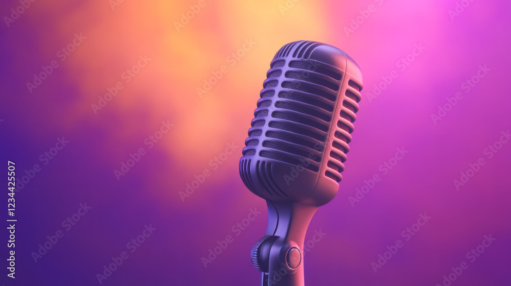 Leinwandbilder a refined macro view of the microphoneâ€™s retro body, with the rest of the stage soaked in shifting