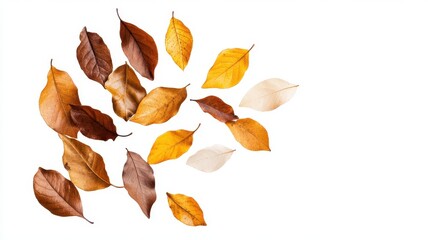 Fototapeta premium Golden dry leaves scattered on the ground, capturing the essence of autumn's beauty and transition.