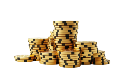 Golden Casino Chips Stacks Gambling Wealth Fortune Luxury Success, Transparent Background, Ai Generative Images