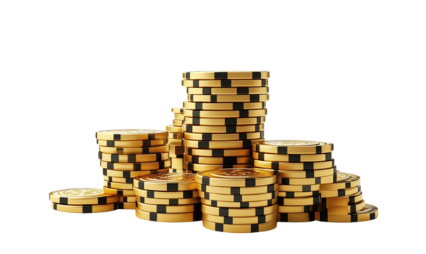 Golden Casino Chips Stacks Gambling Wealth Fortune Luxury Success, Transparent Background, Ai Generative Images