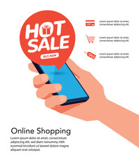 Online shopping with smartphone. Hot sale concept. Vector illustration stock illustration