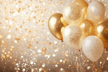 Sparkling golden balloons create a festive atmosphere for a celebration or party event
