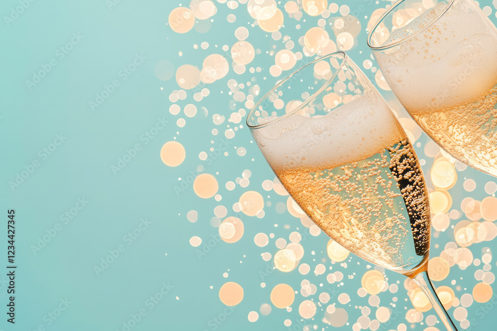 Poster an elegant overhead view focusing on the effervescent stream entering a transparent glass, set again